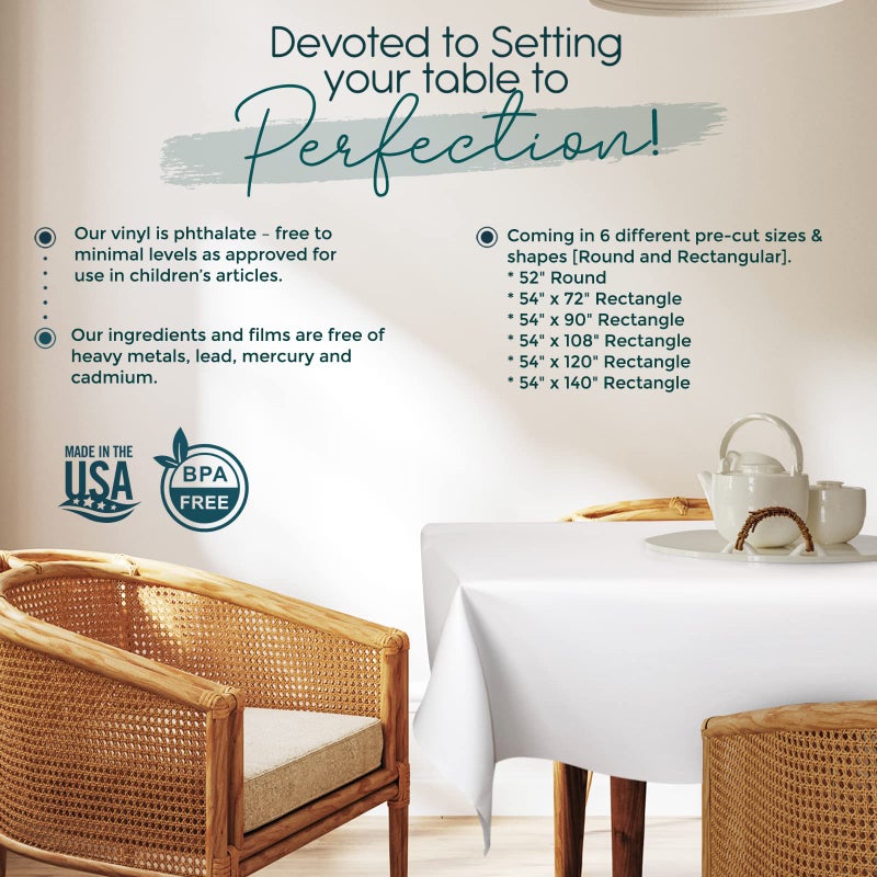 tablecloths by design - Quality Table Pad Protector, Superior Protection from Spills, Scratches & Heat - Reusable Vinyl Table Cloth with Cushion Flannel Backing (126" L x 54" W) - Image 5